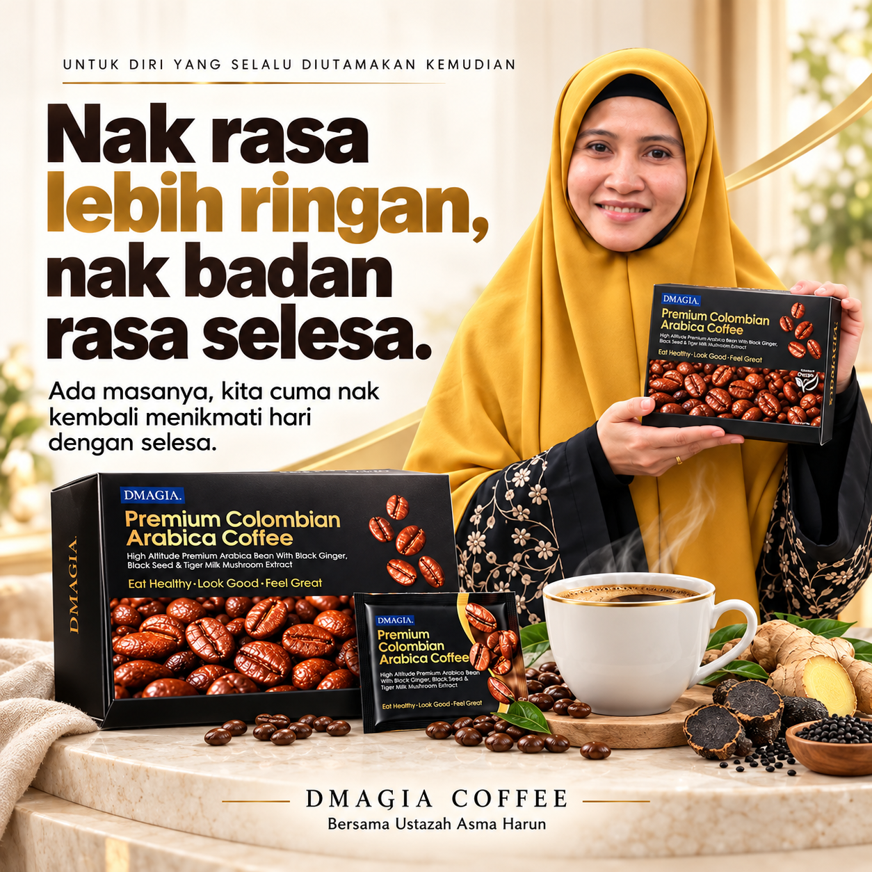 Nak rasa lebih ringan, nak badan rasa selesa — Dmagia Coffee bersama Ustazah Asma Harun